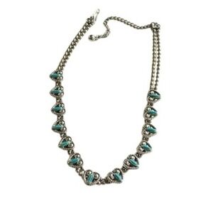 VTG Western Necklace‎ silver Plated Blue Needle Point Needlepoint Ball chain 17"
